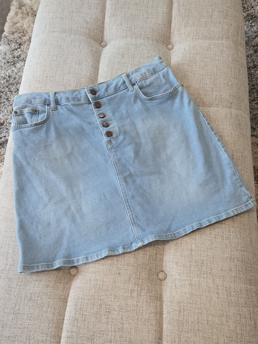 Boden Light Blue Denim A-Line Skirt with Button Front